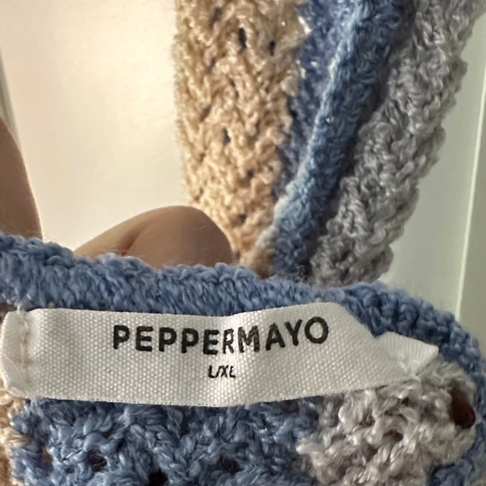 Peppermayo Blue and Cream Crochet Halter Dress - Picture 2 of 2